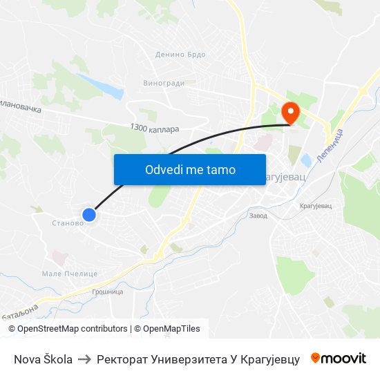 Nova Škola to Ректорат Универзитета У Крагујевцу map