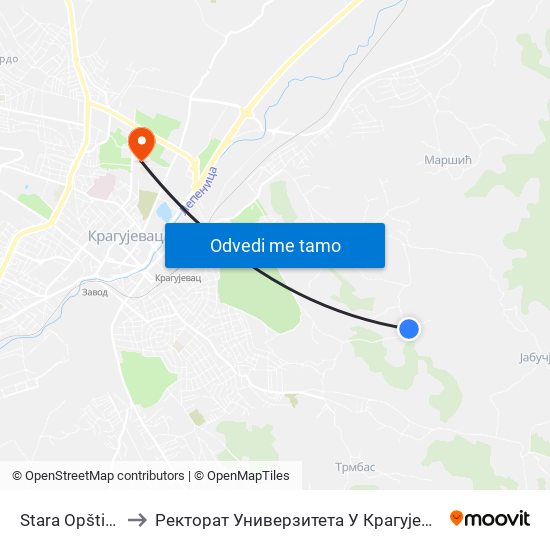 Stara Opština to Ректорат Универзитета У Крагујевцу map