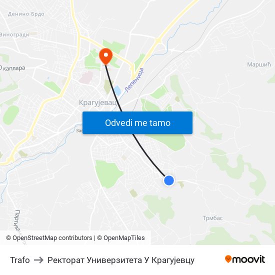 Trafo to Ректорат Универзитета У Крагујевцу map