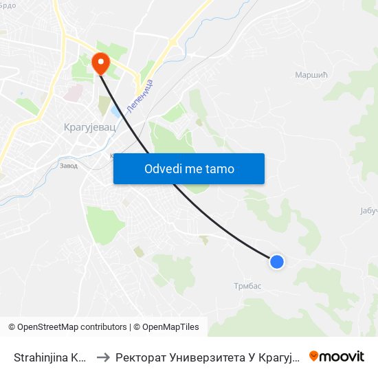 Strahinjina Kuća to Ректорат Универзитета У Крагујевцу map