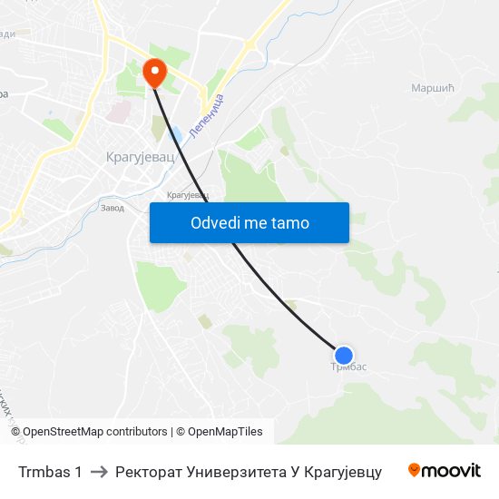 Trmbas 1 to Ректорат Универзитета У Крагујевцу map