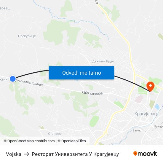 Vojska to Ректорат Универзитета У Крагујевцу map