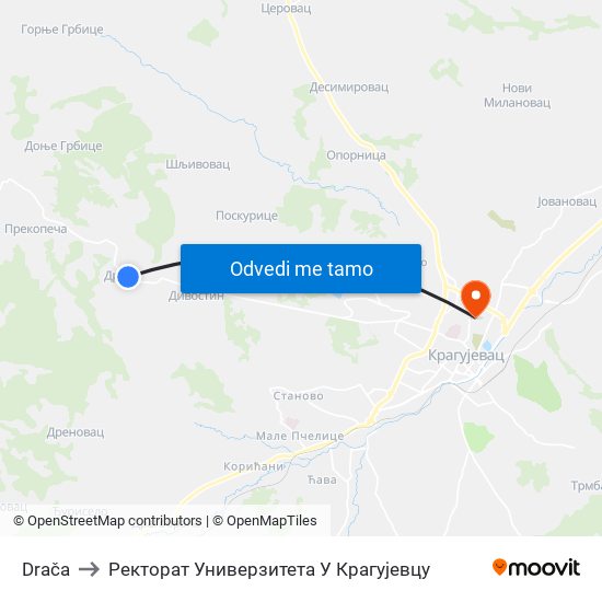 Drača to Ректорат Универзитета У Крагујевцу map