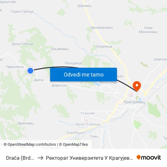 Drača (Brdo) to Ректорат Универзитета У Крагујевцу map