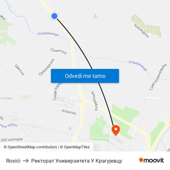 Rosići to Ректорат Универзитета У Крагујевцу map