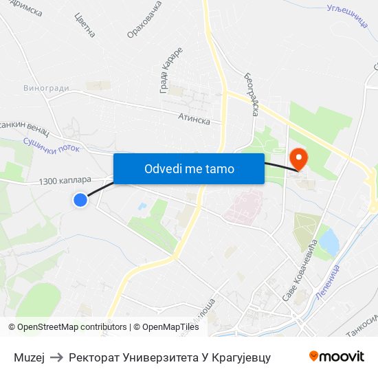 Muzej to Ректорат Универзитета У Крагујевцу map