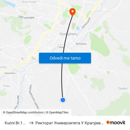 Kućni Br.134 to Ректорат Универзитета У Крагујевцу map