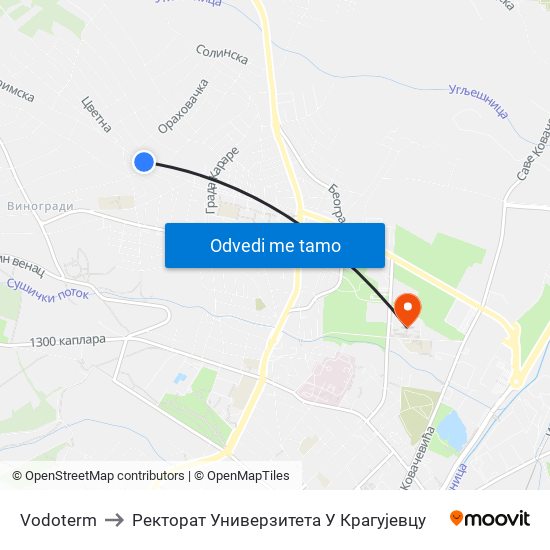 Vodoterm to Ректорат Универзитета У Крагујевцу map