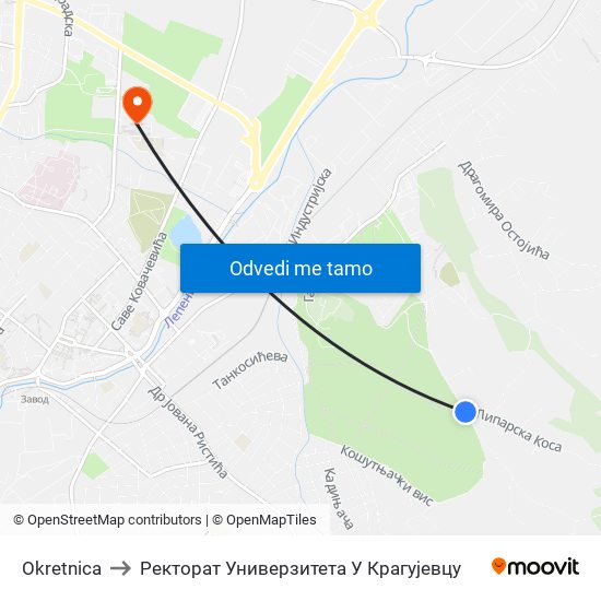 Okretnica to Ректорат Универзитета У Крагујевцу map