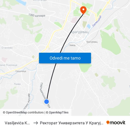 Vasiljevića Kuća to Ректорат Универзитета У Крагујевцу map