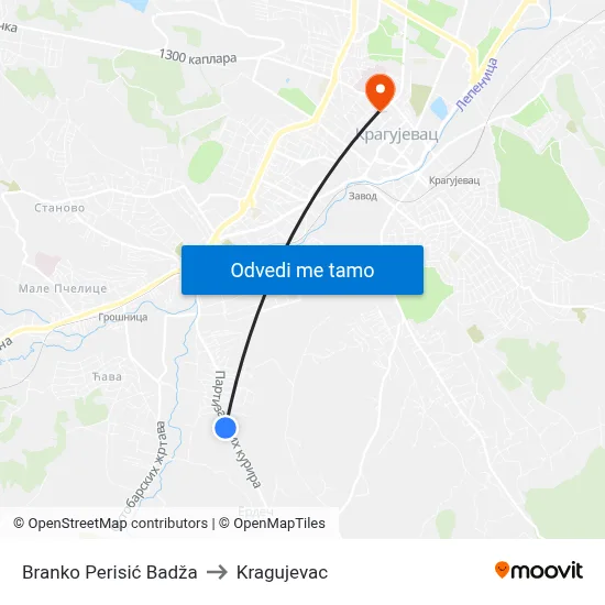 Branko Perisić Badža to Kragujevac map