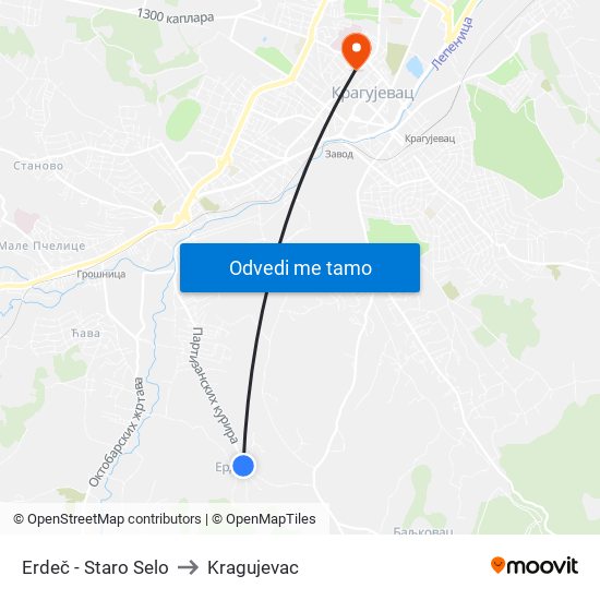 Erdeč - Staro Selo to Kragujevac map