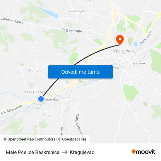 Male Pčelice Raskrsnica to Kragujevac map