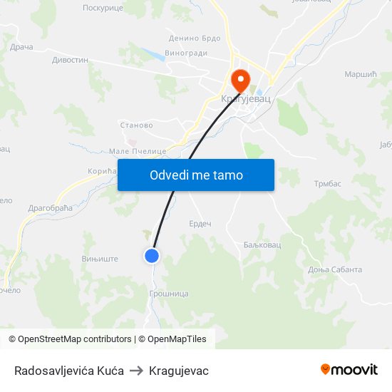 Radosavljevića Kuća to Kragujevac map