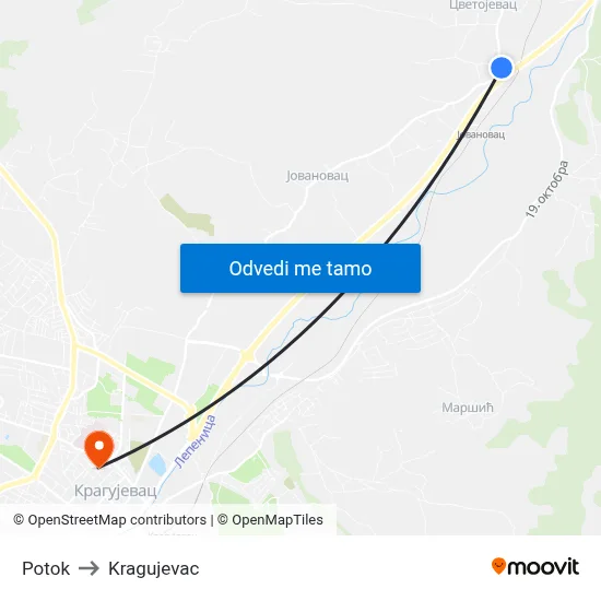 Potok to Kragujevac map