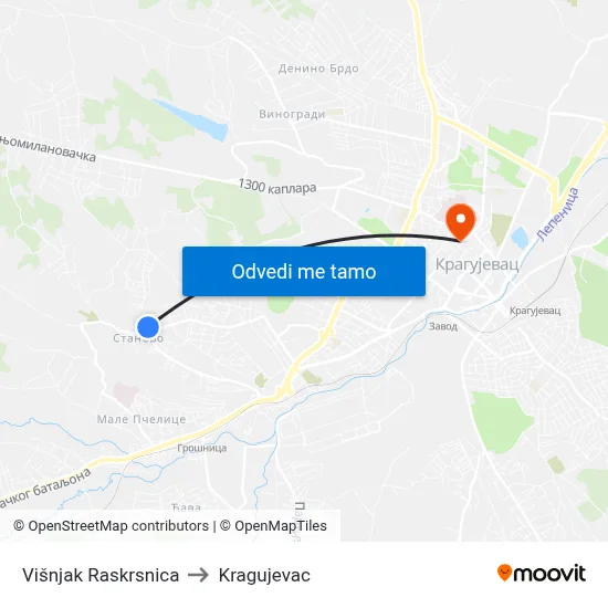 Višnjak Raskrsnica to Kragujevac map