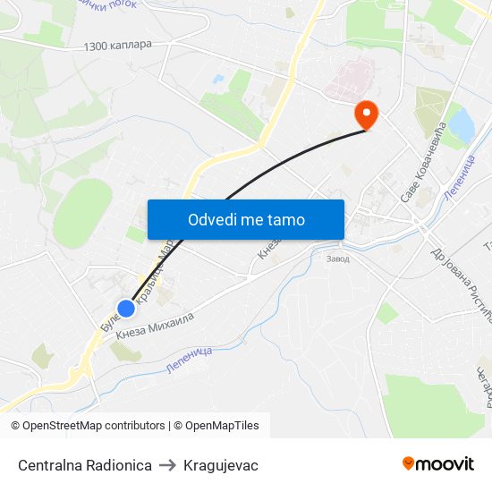 Centralna Radionica to Kragujevac map