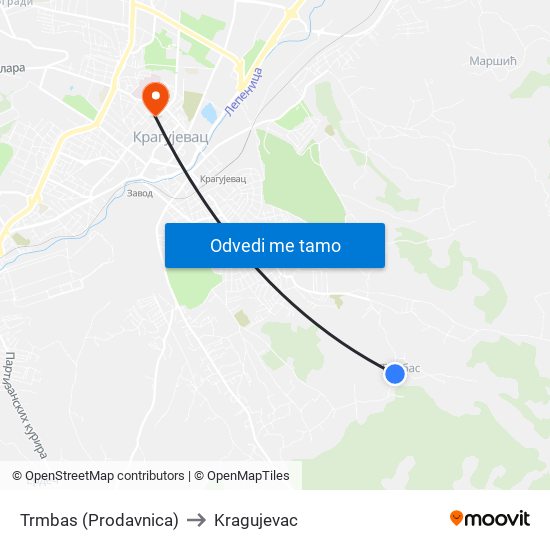 Trmbas (Prodavnica) to Kragujevac map