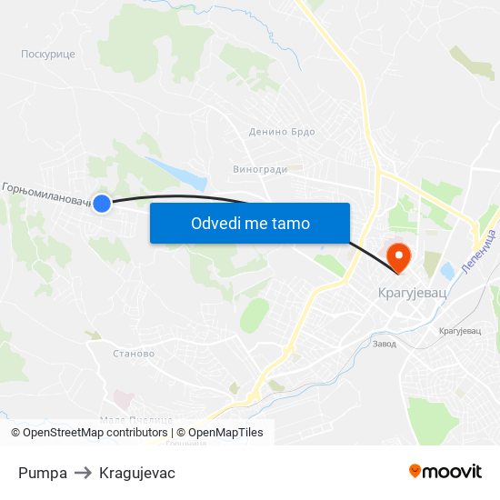 Pumpa to Kragujevac map