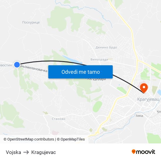 Vojska to Kragujevac map