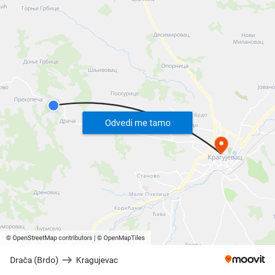 Drača (Brdo) to Kragujevac map