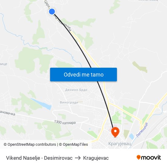 Vikend Naselje - Desimirovac to Kragujevac map