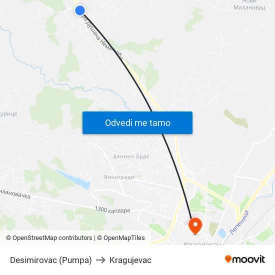 Desimirovac (Pumpa) to Kragujevac map