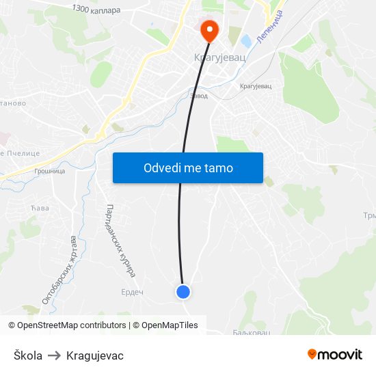 Škola to Kragujevac map