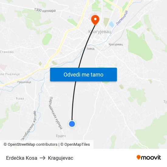 Erdečka Kosa to Kragujevac map