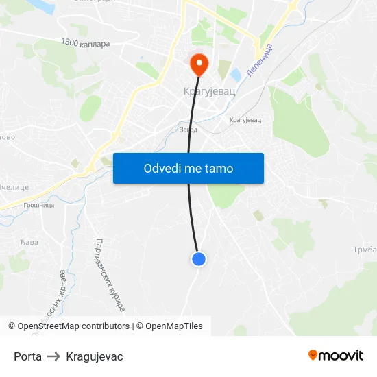 Porta to Kragujevac map