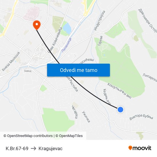 K.Br.67-69 to Kragujevac map
