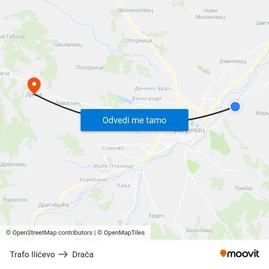 Trafo Ilićevo to Drača map