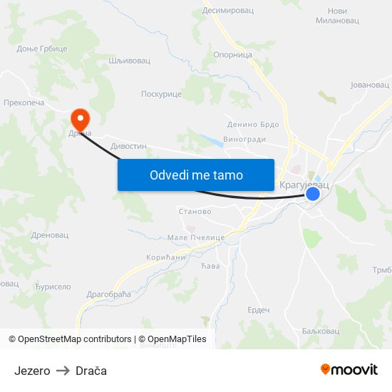 Jezero to Drača map