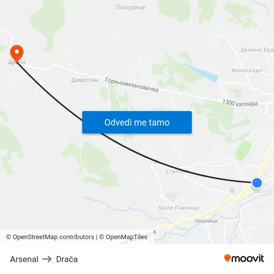 Arsenal to Drača map