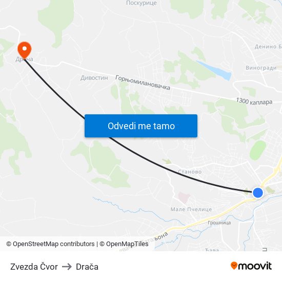 Zvezda Čvor to Drača map