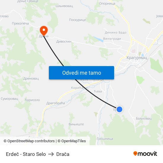 Erdeč - Staro Selo to Drača map