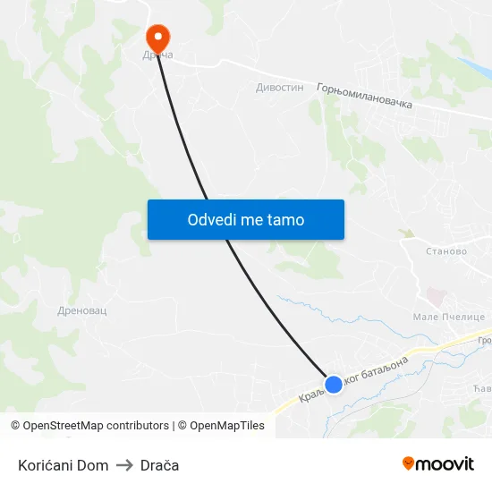 Korićani Dom to Drača map