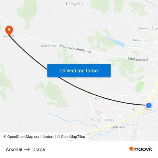 Arsenal to Drača map