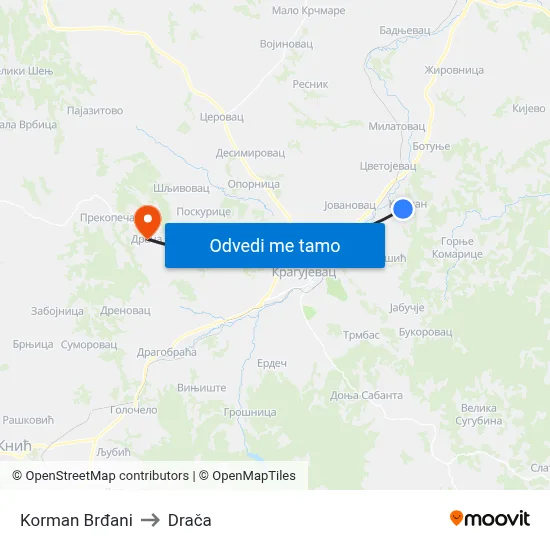 Korman Brđani to Drača map