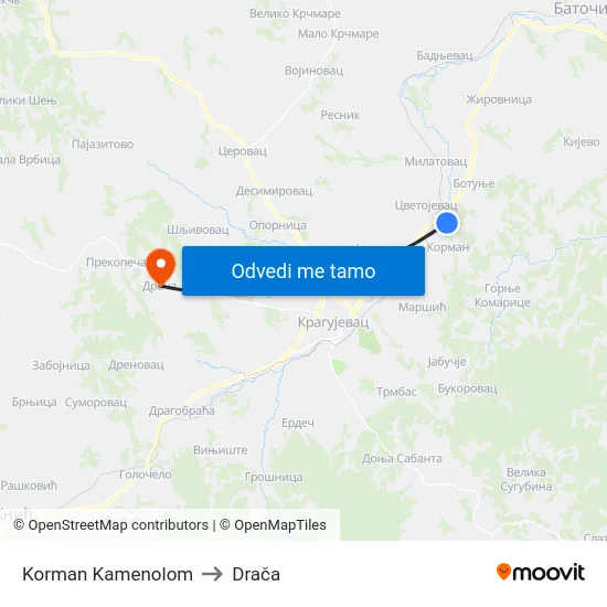 Korman Kamenolom to Drača map