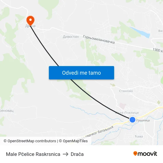 Male Pčelice Raskrsnica to Drača map