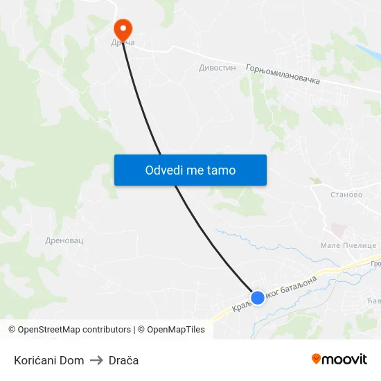 Korićani Dom to Drača map