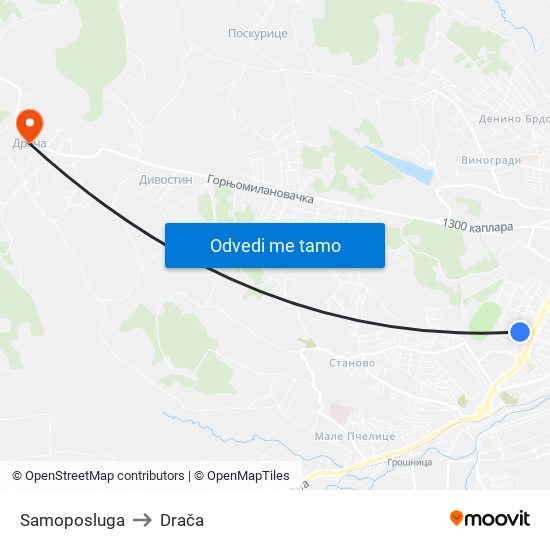 Samoposluga to Drača map