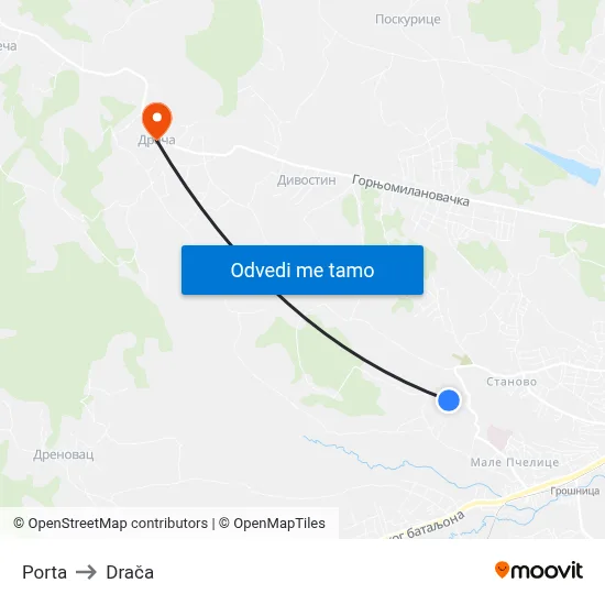 Porta to Drača map