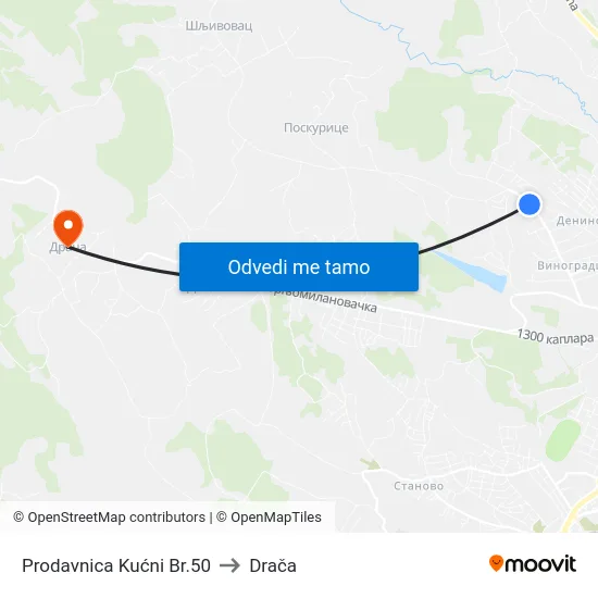 Prodavnica Kućni Br.50 to Drača map