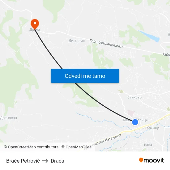 Braće Petrović to Drača map