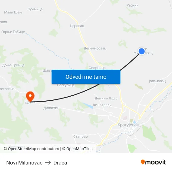 Novi Milanovac to Drača map