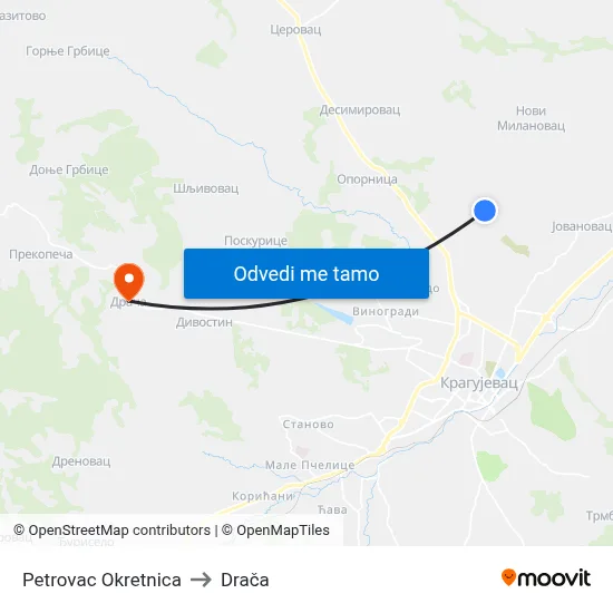 Petrovac Okretnica to Drača map