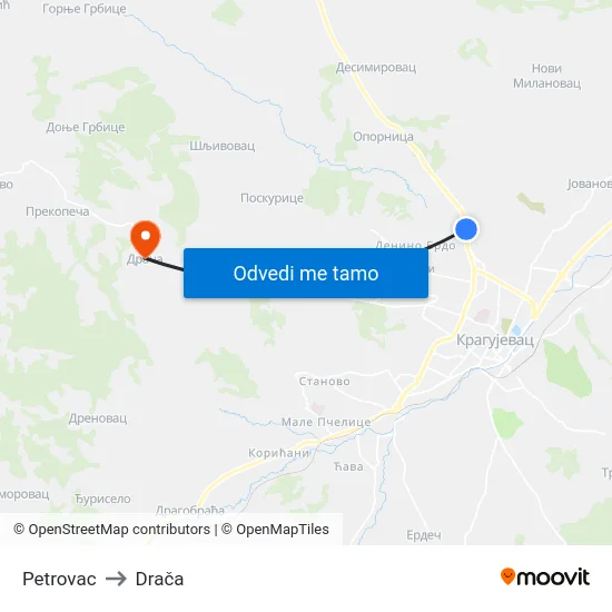 Petrovac to Drača map