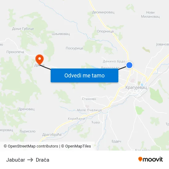 Jabučar to Drača map